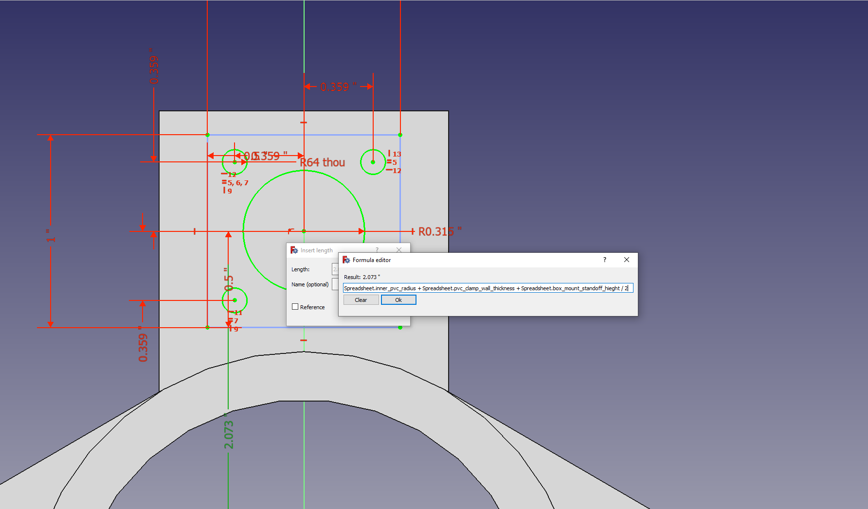 Relationship parametric modeling in FreeCAD.